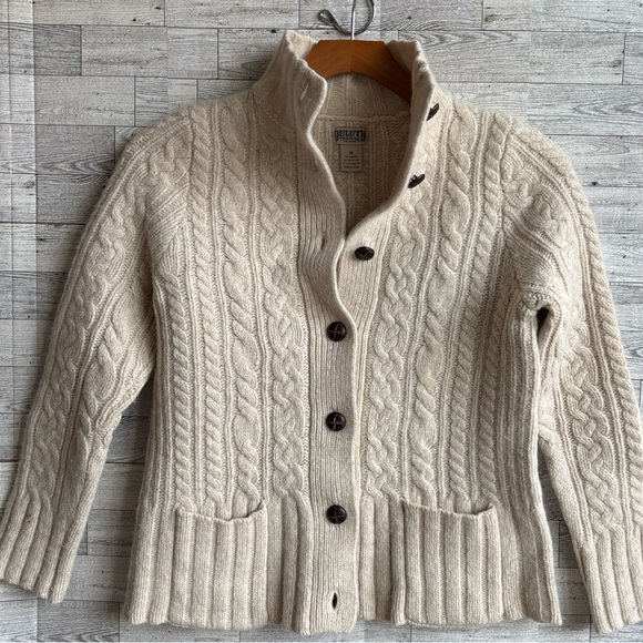 Duluth Trading Co. Sweaters - Duluth Trading Wool Cashmere Sweater Cream CableKnit Cardigan Fisherman medium